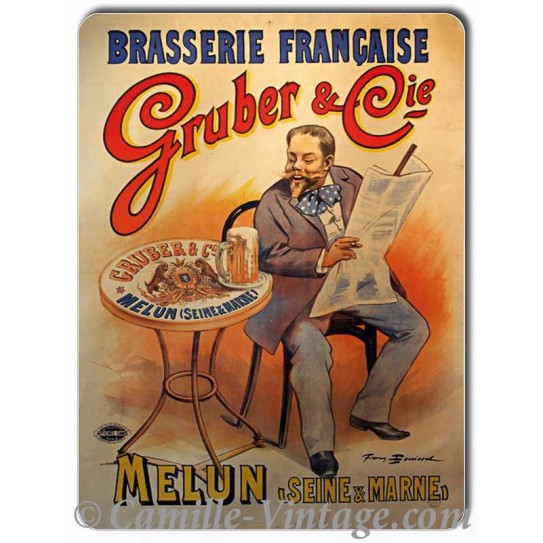 Plaque métal Bière de Melun Gruber&Cie