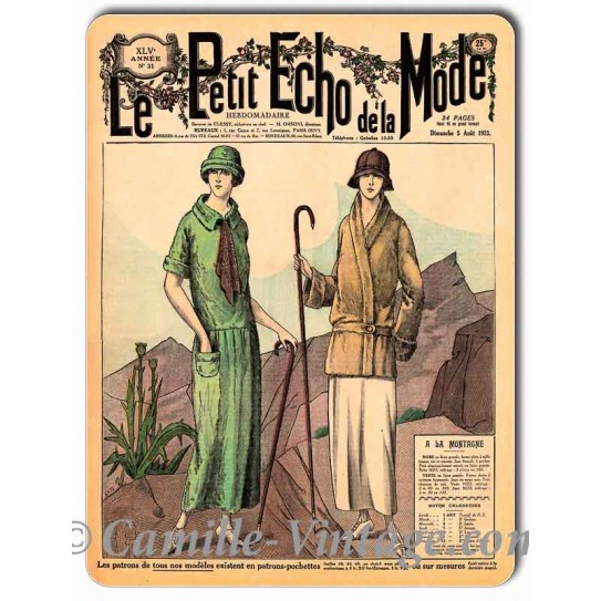 Plaque métal vintage deco collection magazine Mode 26 août 1923